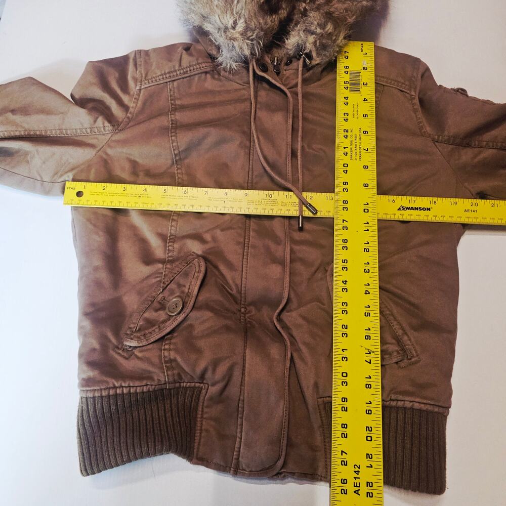 Vintage Y2K Abercrombie & Fitch 2000s Faux Fur Lined Hooded Bomber Jacket L - Picture 8 of 12